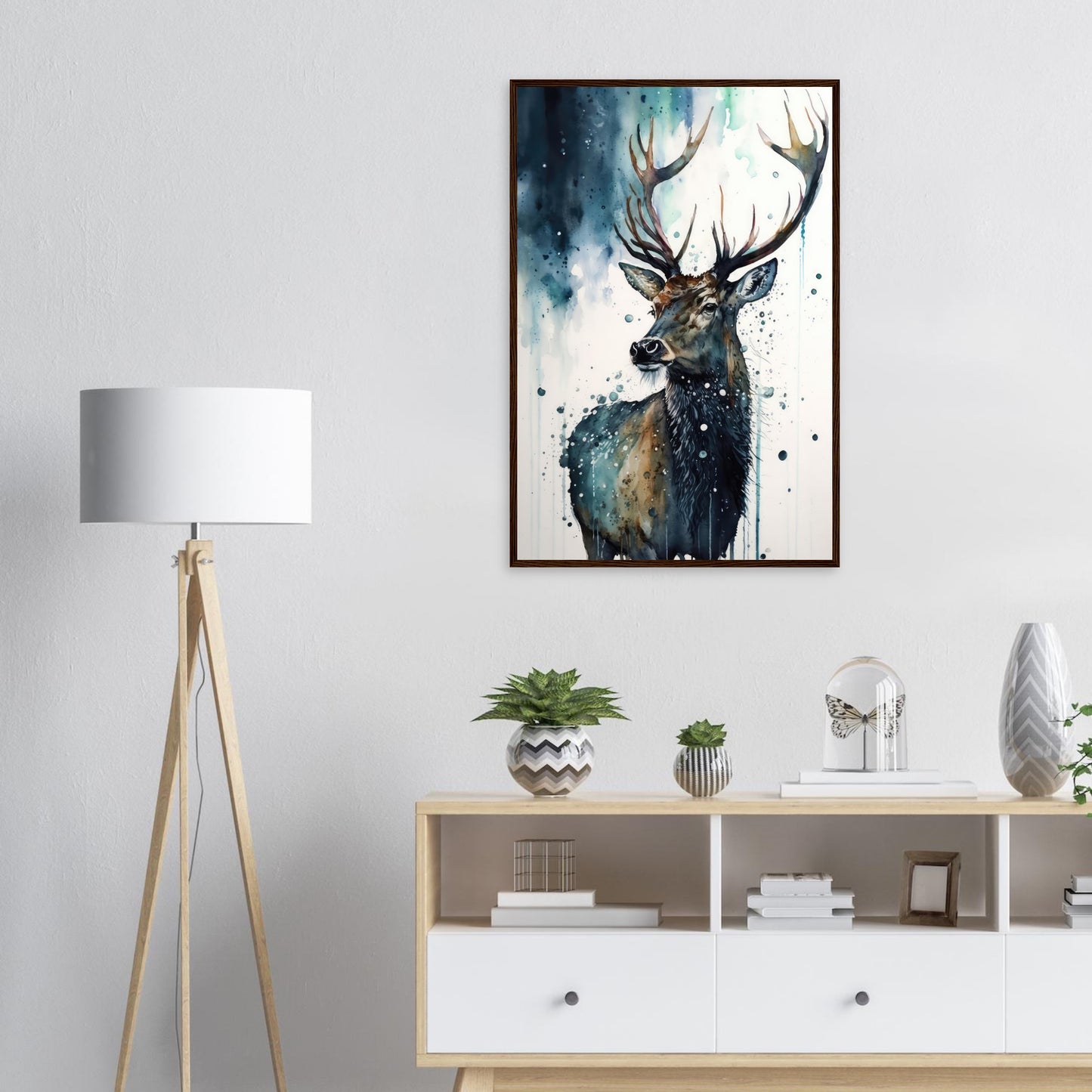 Der Pinselhirsch, Poster mit Holzrahmen - Stiersbeste