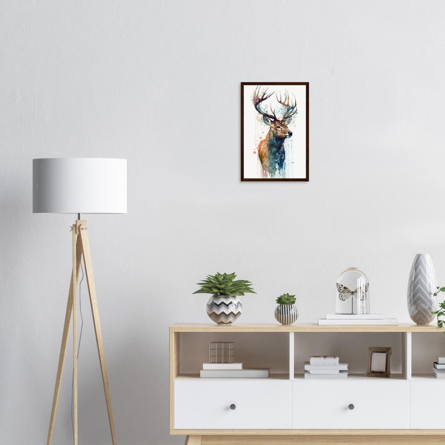 Hirschgeweih im Farbrausch, Poster mit Holzrahmen - Stiersbeste