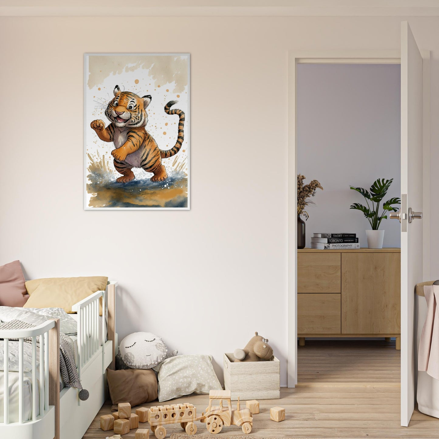 Matschiger Tiger, Poster mit Holzrahmen - Stiersbeste