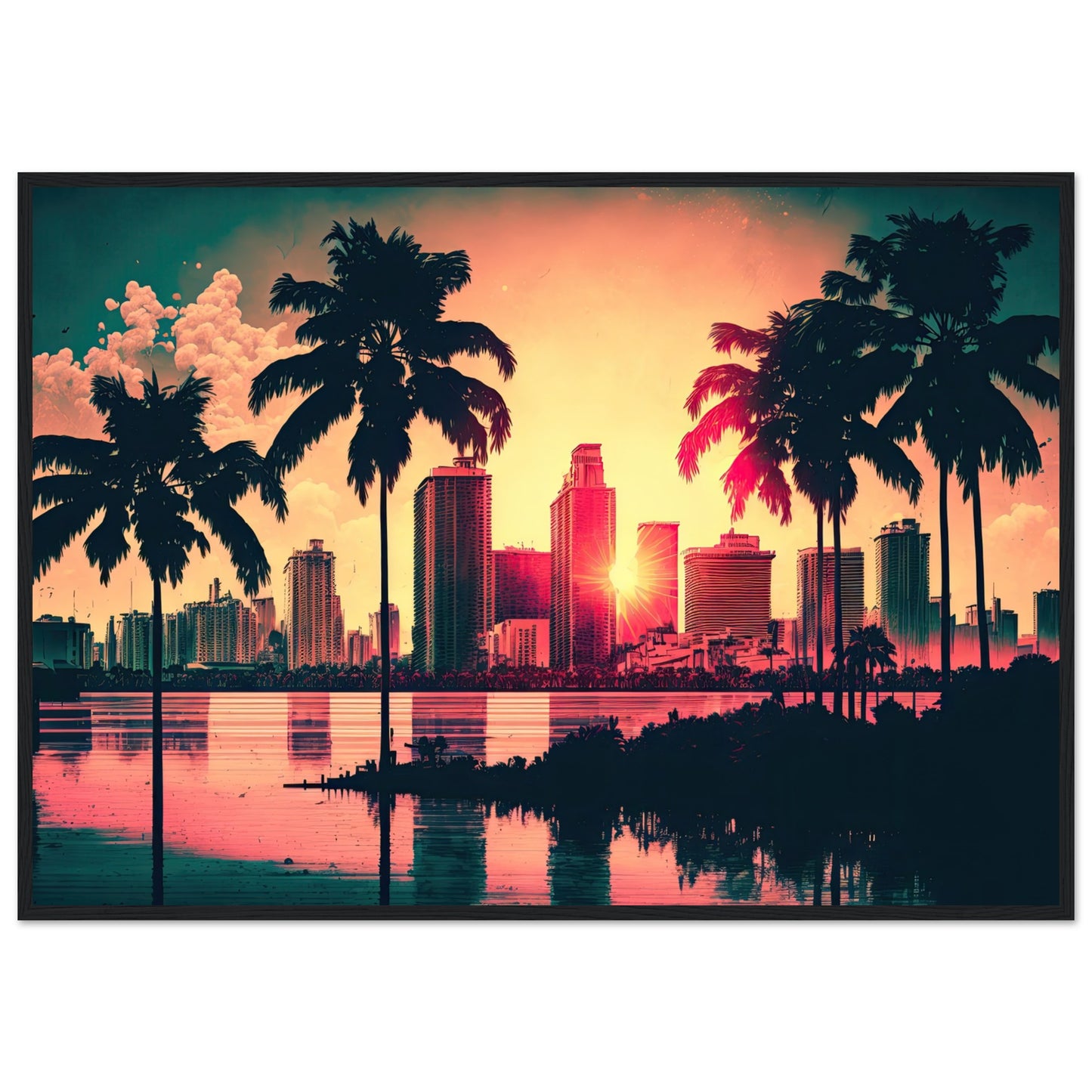 Miami Sunset, Poster mit Holzrahmen - Stiersbeste