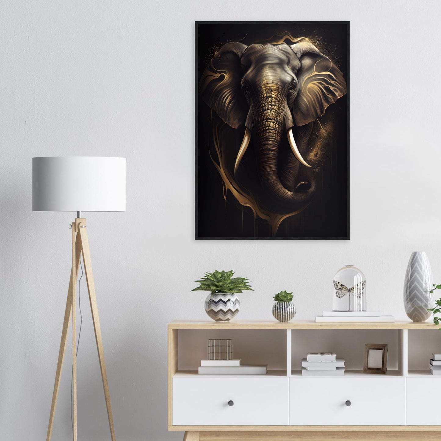 Goldener Blick des Elefanten, Poster mit Holzrahmen - Stiersbeste