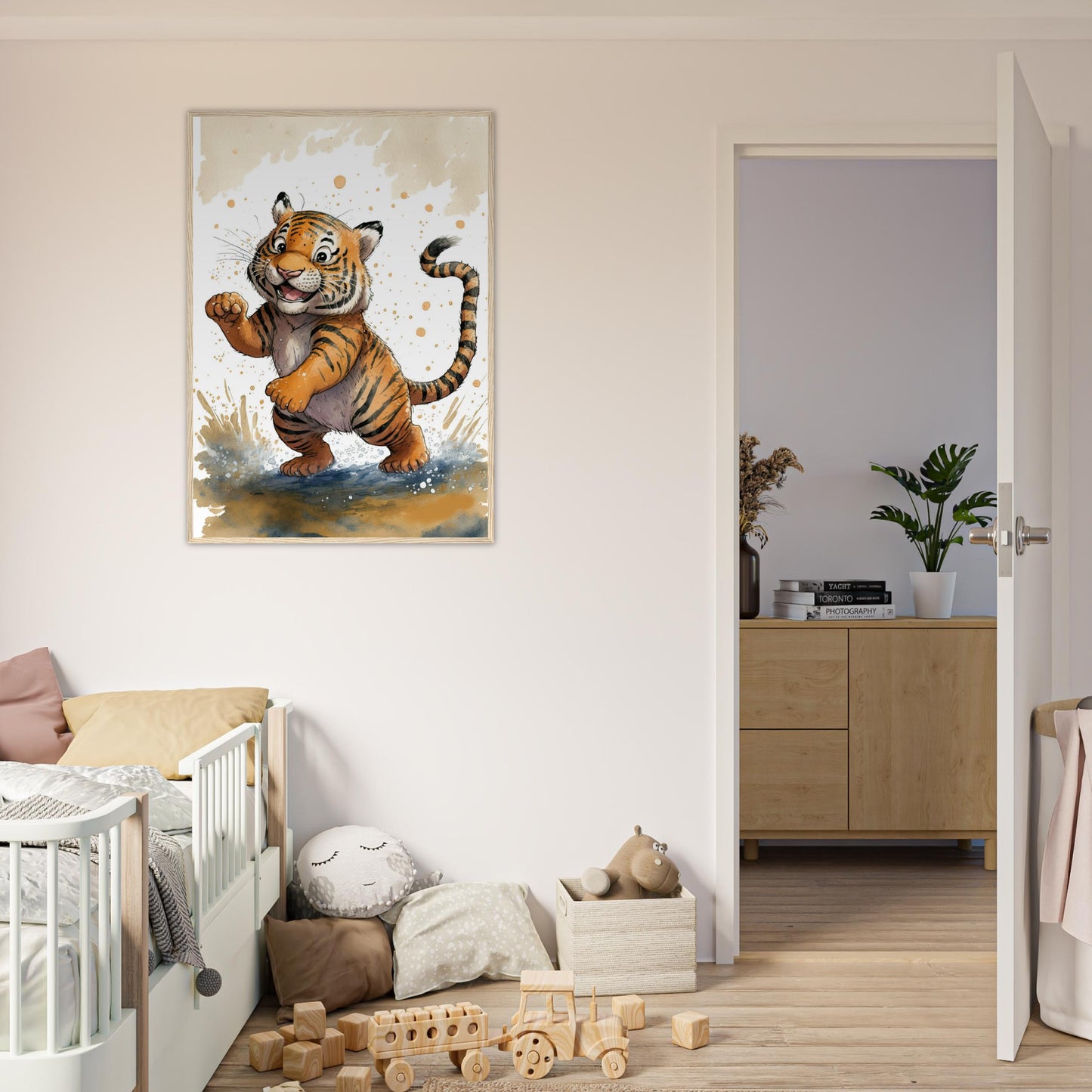 Matschiger Tiger, Poster mit Holzrahmen - Stiersbeste