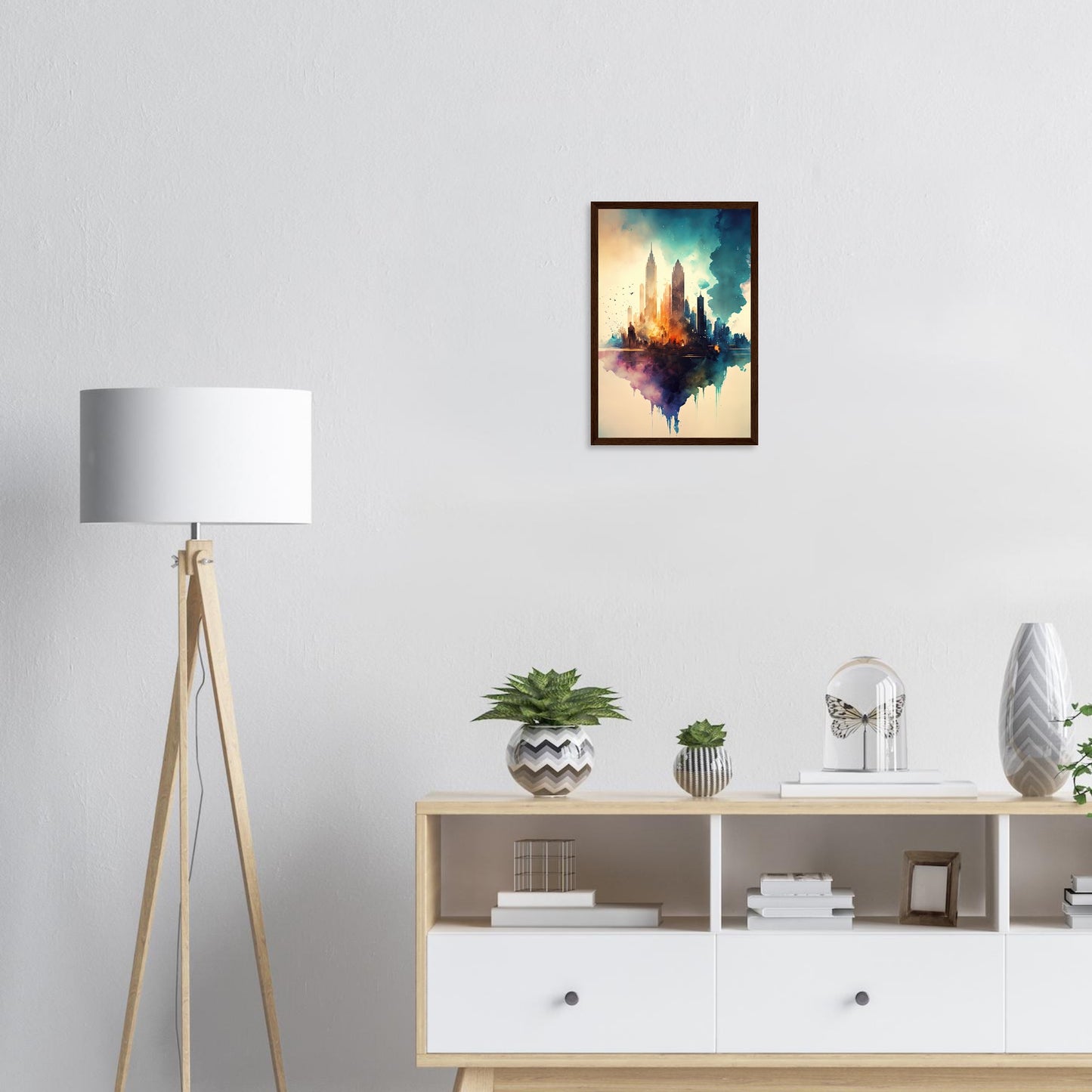 Farbexplosion Skyline, Poster mit Holzrahmen - Stiersbeste
