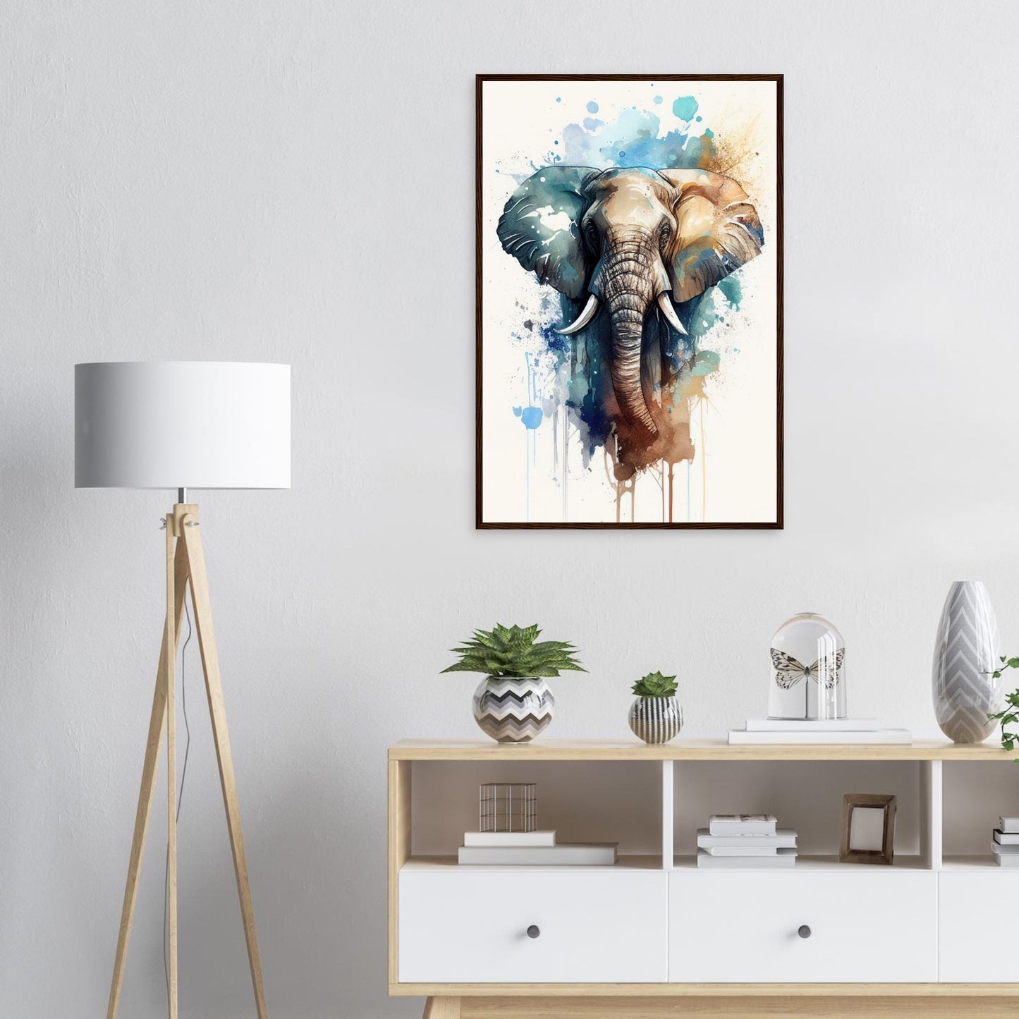 Elefant im Farbrausch, Poster mit Holzrahmen - Stiersbeste