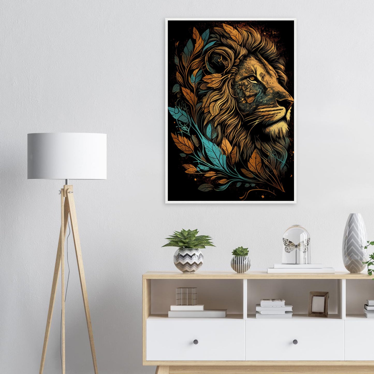 Leaf Lion, Poster mit Holzrahmen - Stiersbeste