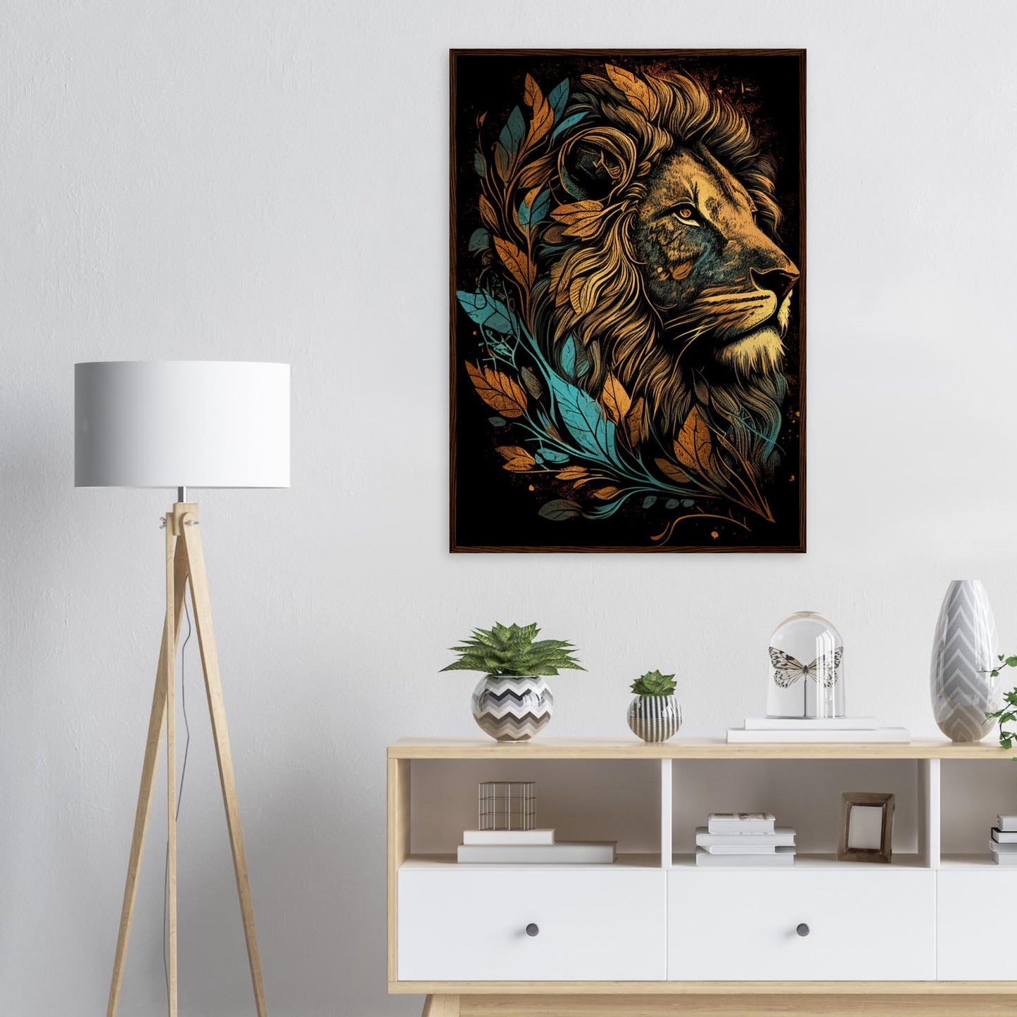 Leaf Lion, Poster mit Holzrahmen - Stiersbeste