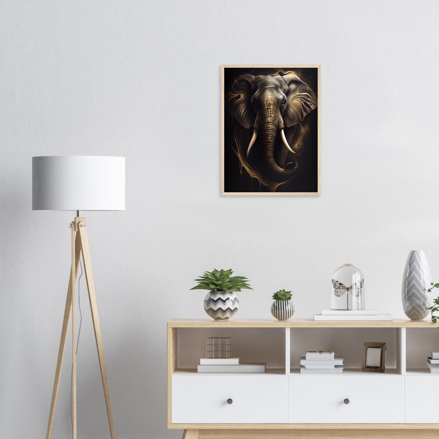 Goldener Blick des Elefanten, Poster mit Holzrahmen - Stiersbeste
