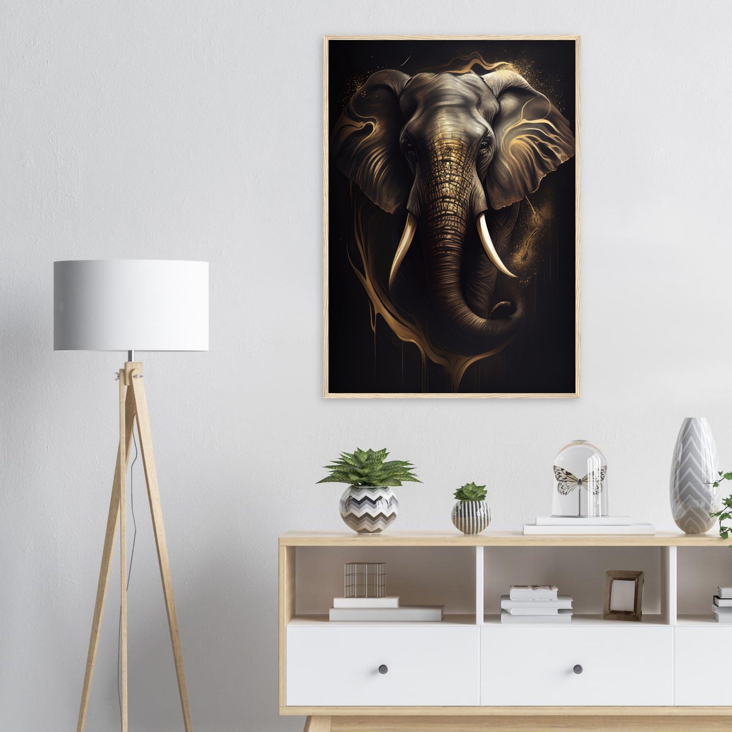 Goldener Blick des Elefanten, Poster mit Holzrahmen - Stiersbeste
