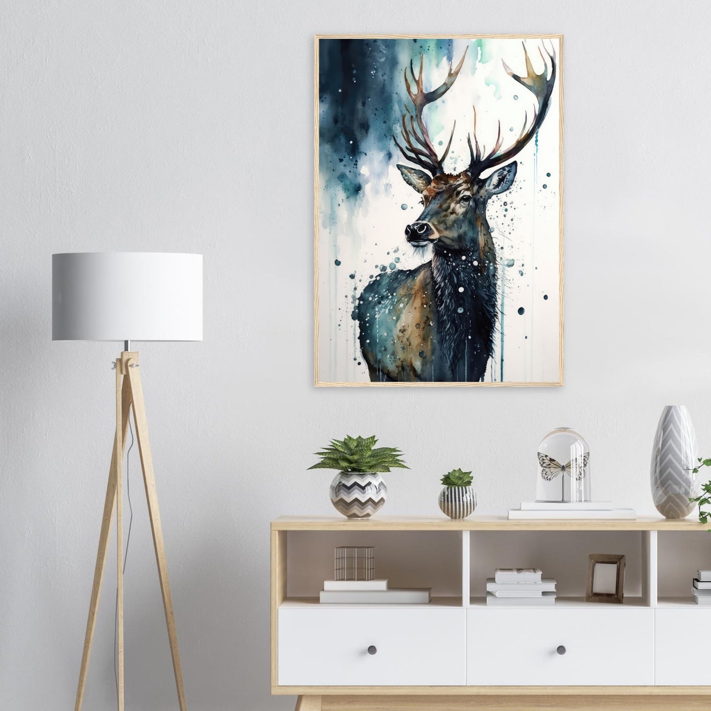 Der Pinselhirsch, Poster mit Holzrahmen - Stiersbeste