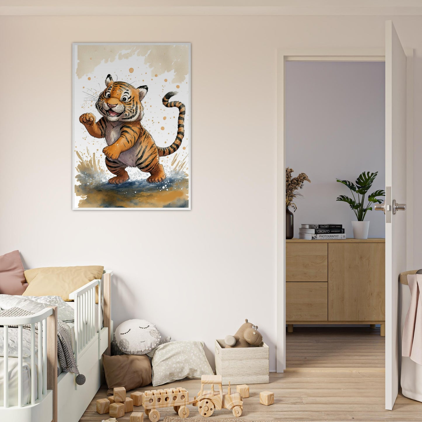 Matschiger Tiger, Poster mit Holzrahmen - Stiersbeste