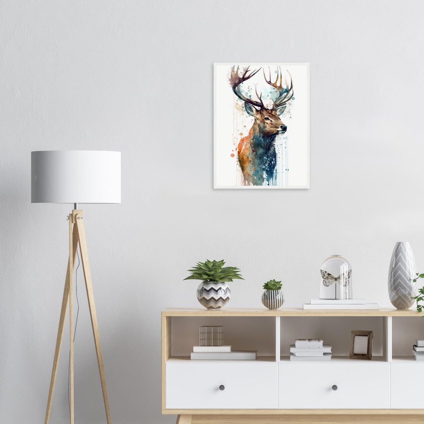 Hirschgeweih im Farbrausch, Poster mit Holzrahmen - Stiersbeste