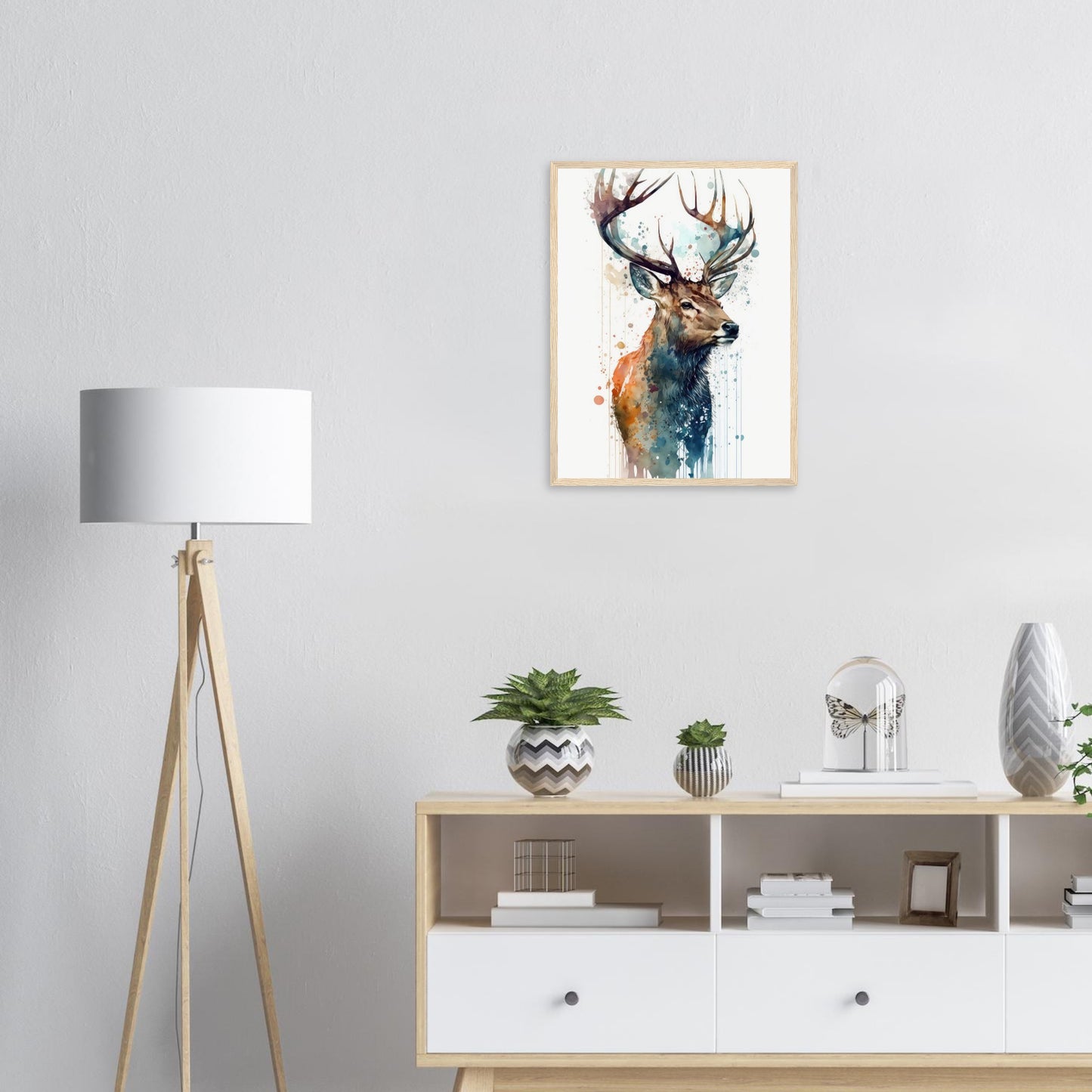 Hirschgeweih im Farbrausch, Poster mit Holzrahmen - Stiersbeste