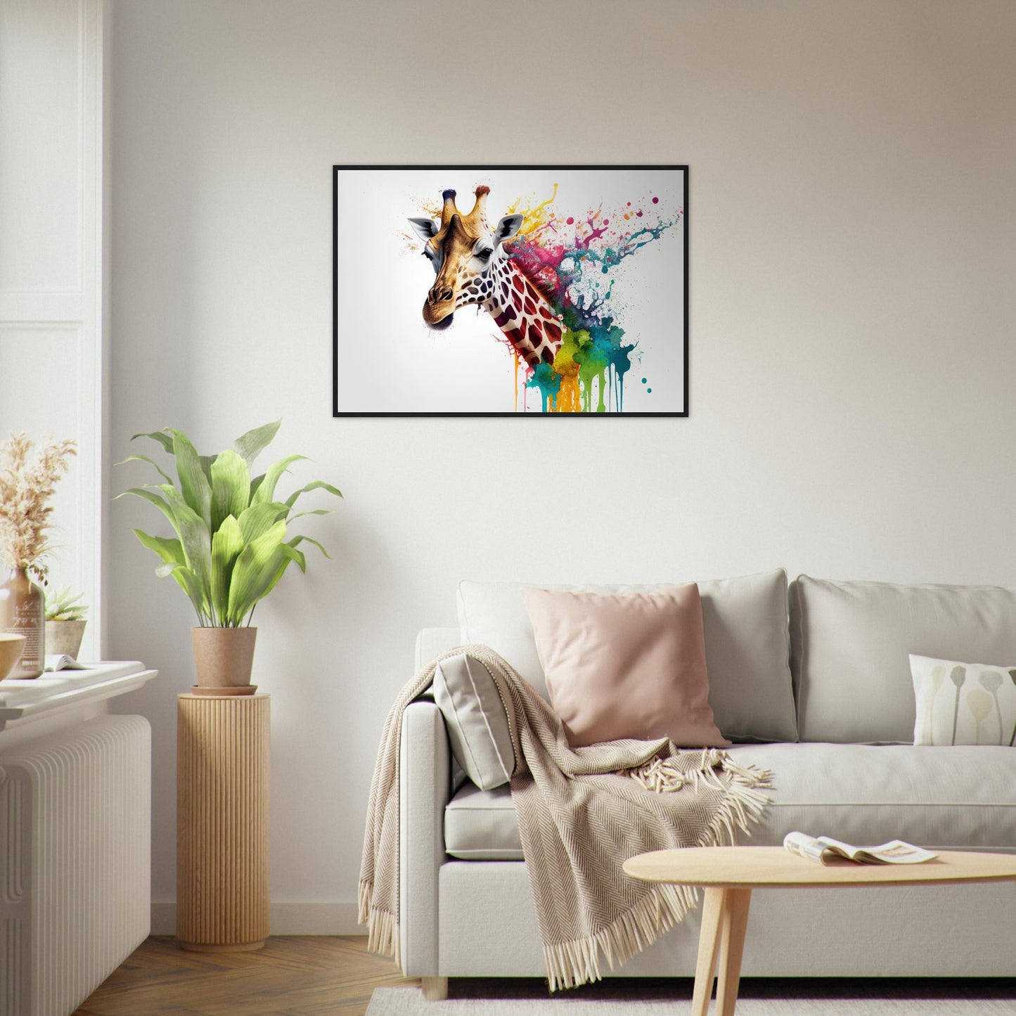 Giraffe Splash Art, Poster mit Holzrahmen - Stiersbeste