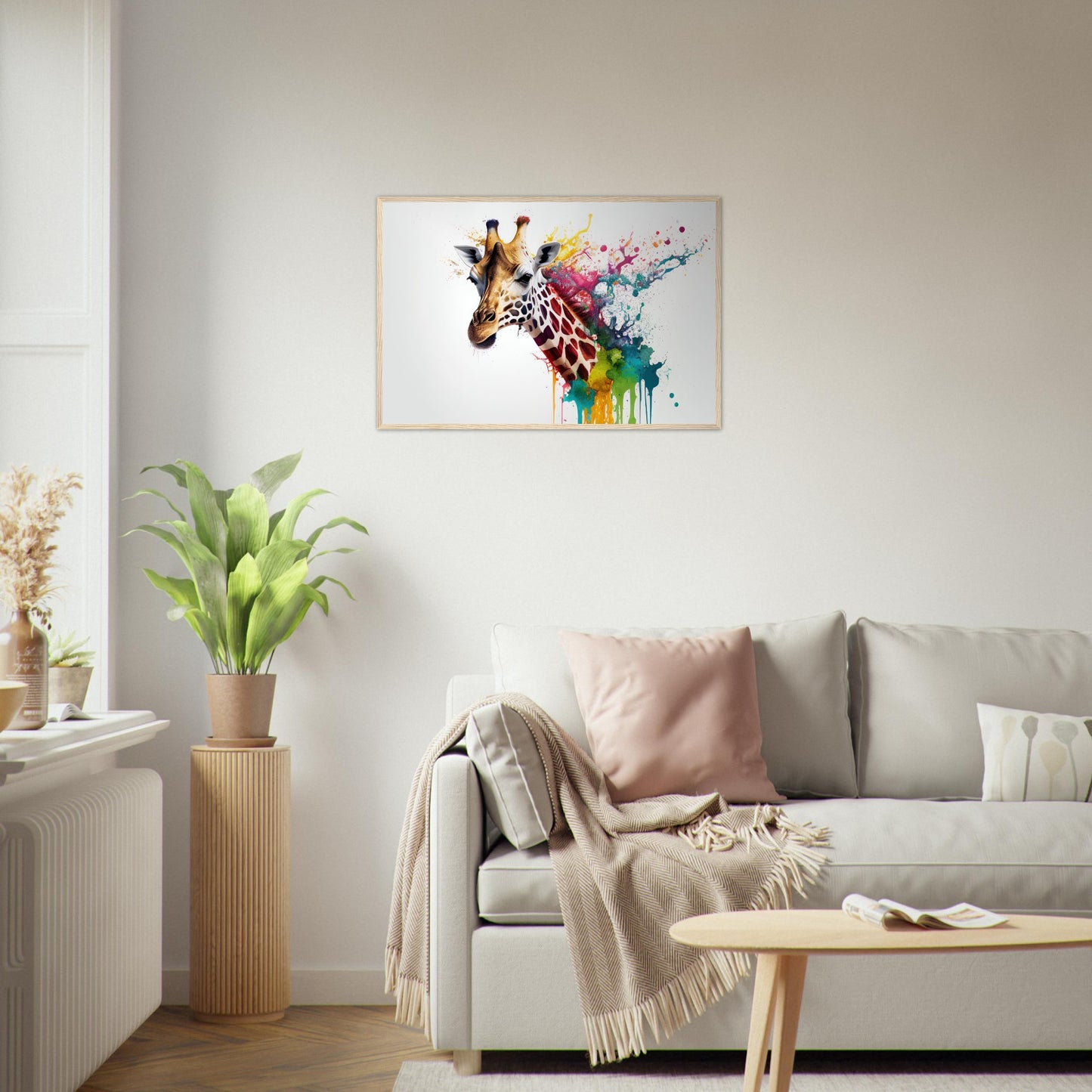 Giraffe Splash Art, Poster mit Holzrahmen - Stiersbeste