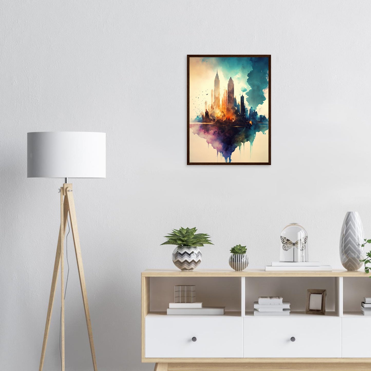 Farbexplosion Skyline, Poster mit Holzrahmen - Stiersbeste