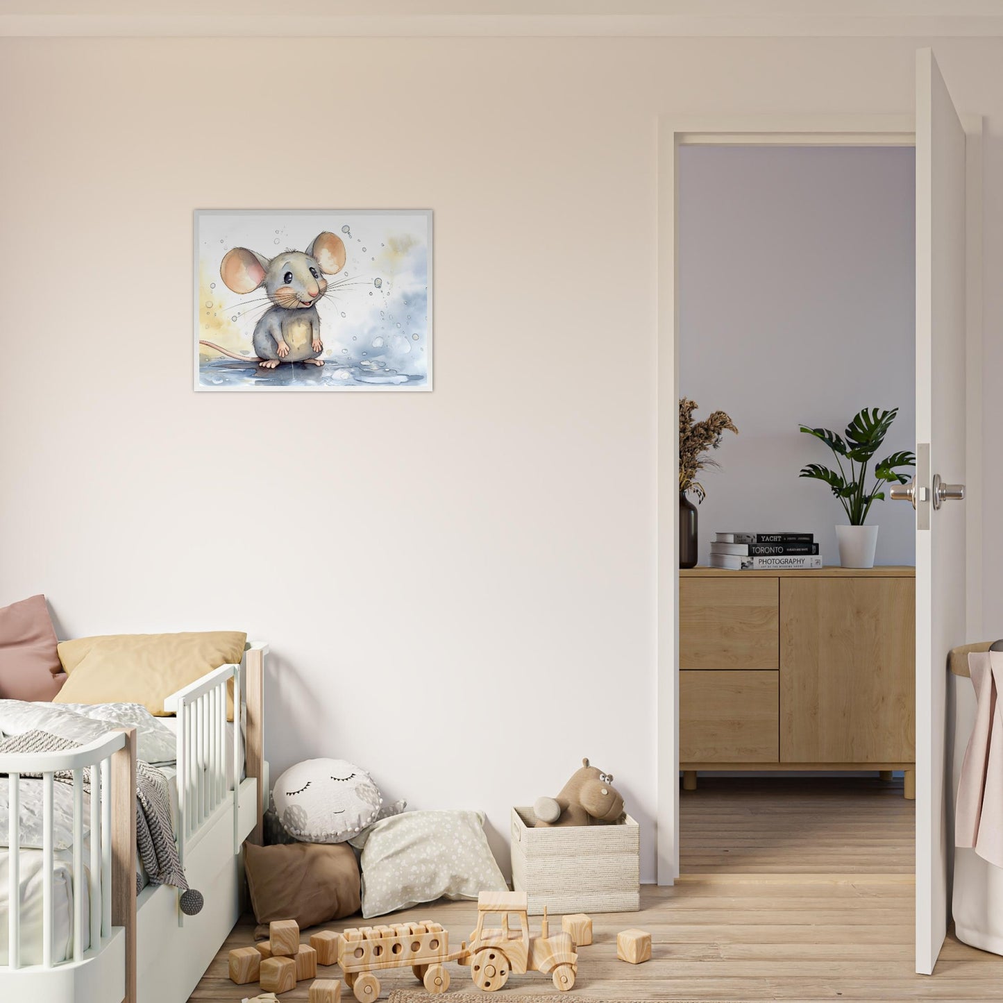 Happy Mouse, Poster mit Holzrahmen - Stiersbeste
