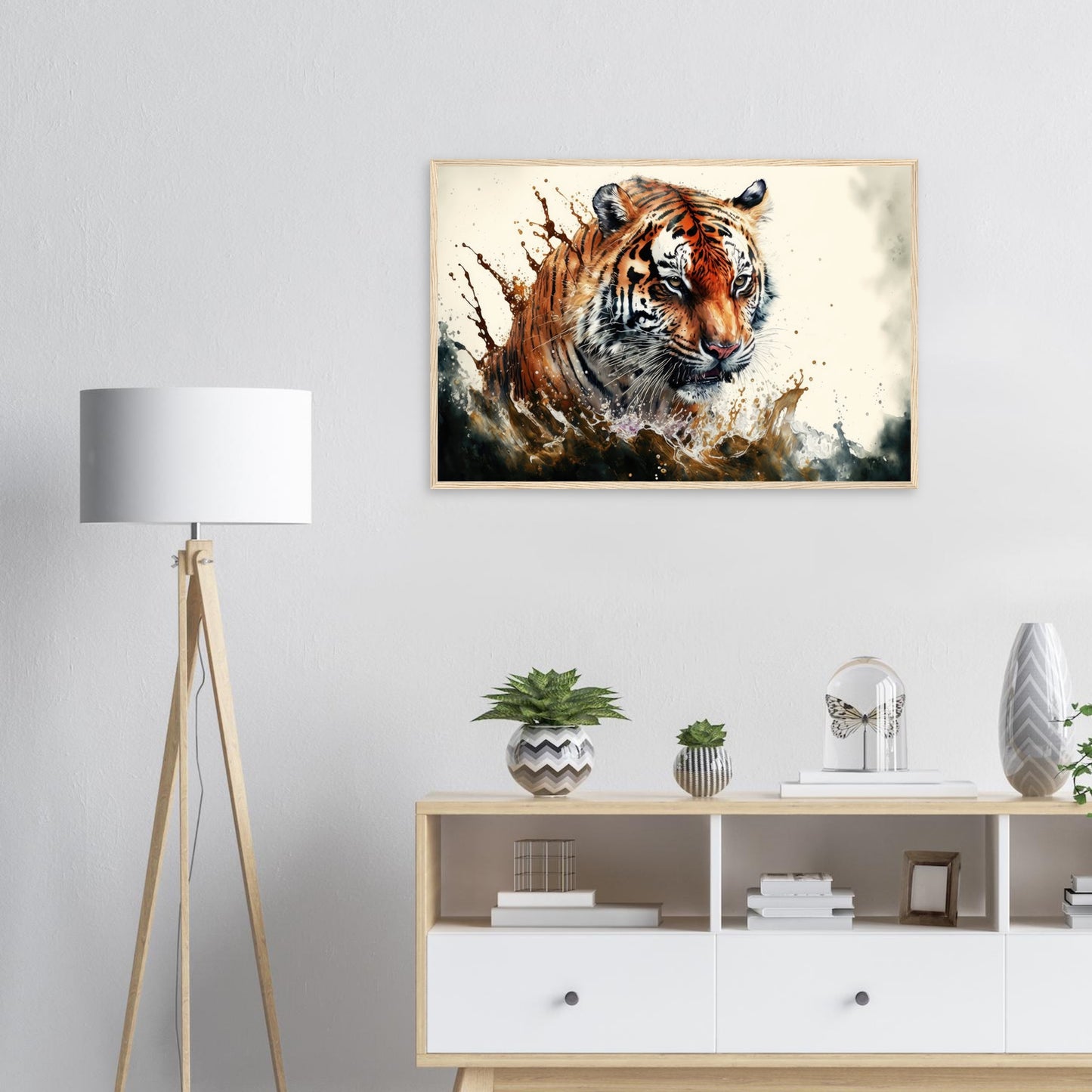 Tiger Splash, Poster mit Holzrahmen - Stiersbeste