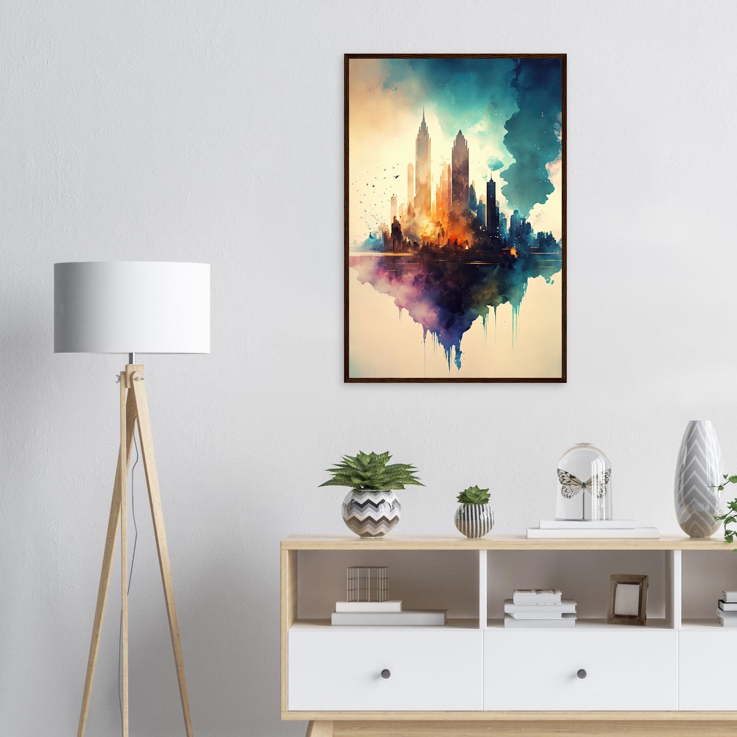 Farbexplosion Skyline, Poster mit Holzrahmen - Stiersbeste