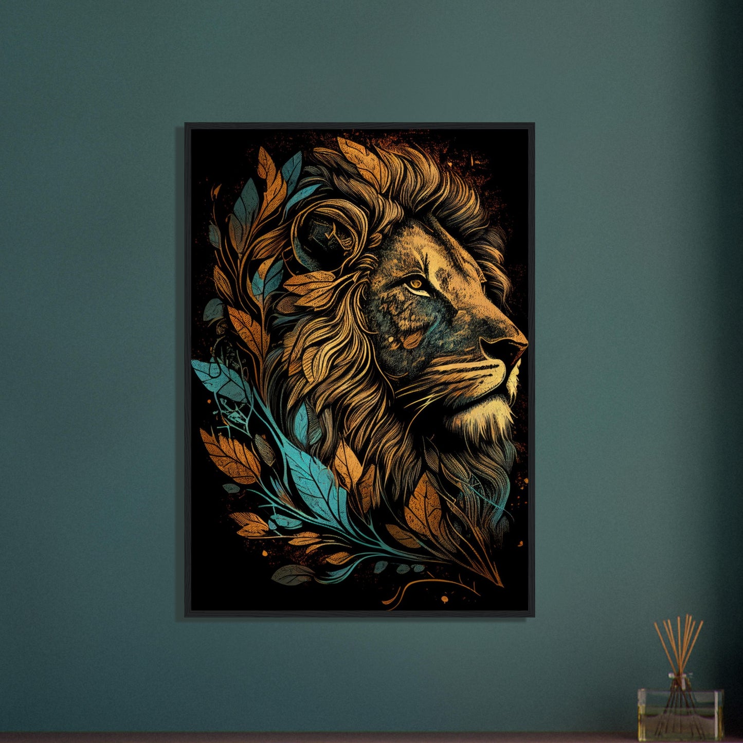 Leaf Lion, Poster mit Holzrahmen - Stiersbeste
