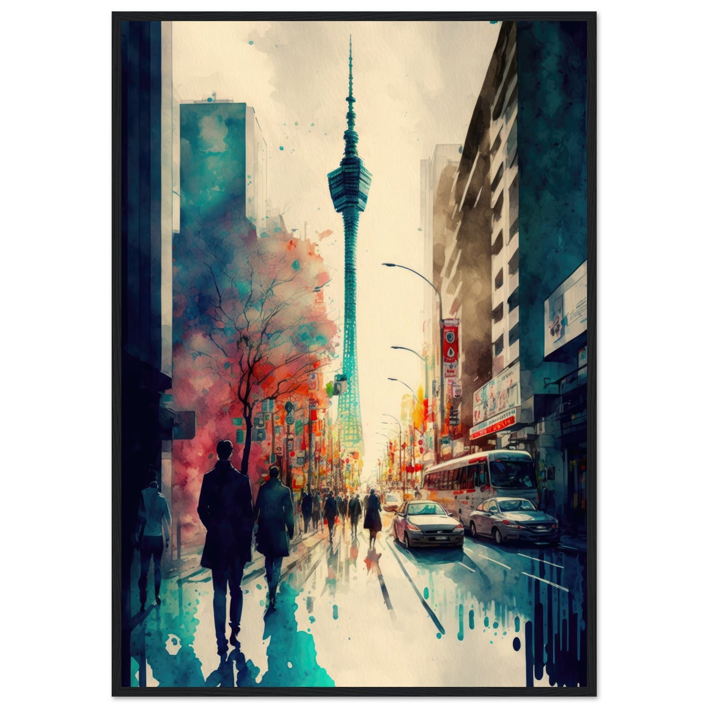 Lauf durch Tokyo, Poster mit Holzrahmen - Stiersbeste