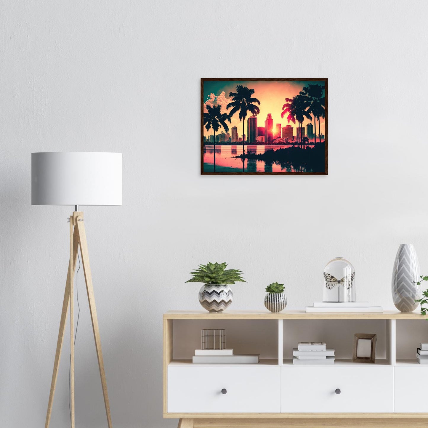 Miami Sunset, Poster mit Holzrahmen - Stiersbeste