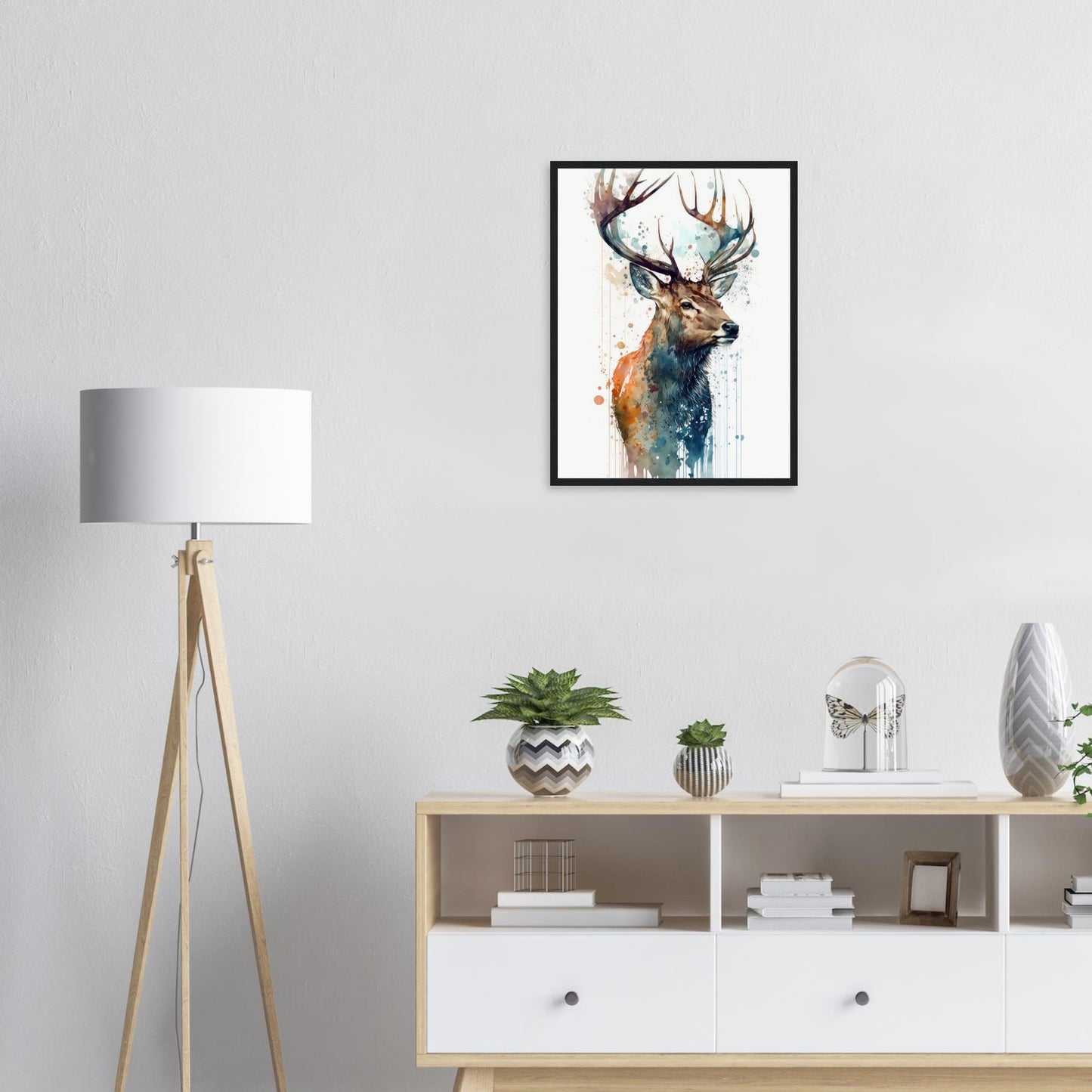 Hirschgeweih im Farbrausch, Poster mit Holzrahmen - Stiersbeste