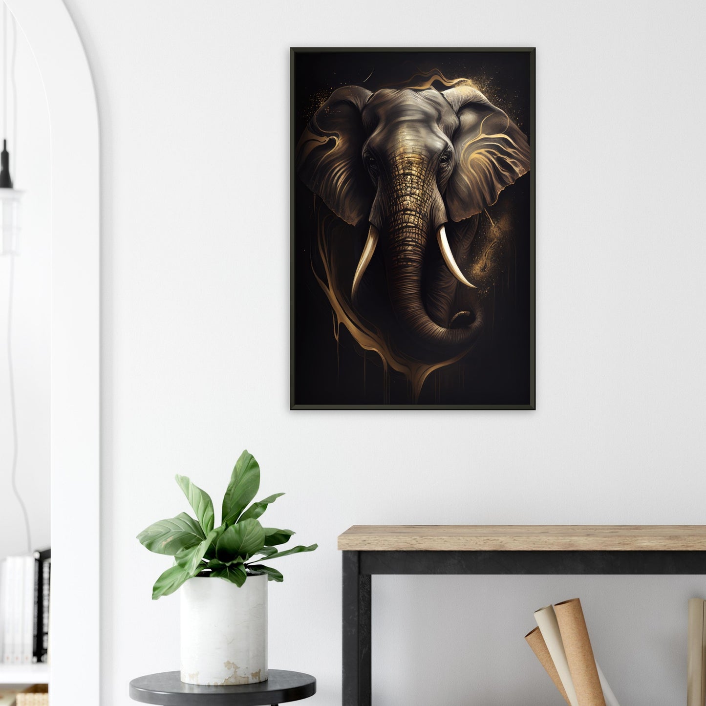 Goldener Blick des Elefanten, Poster mit Alurahmen - Stiersbeste