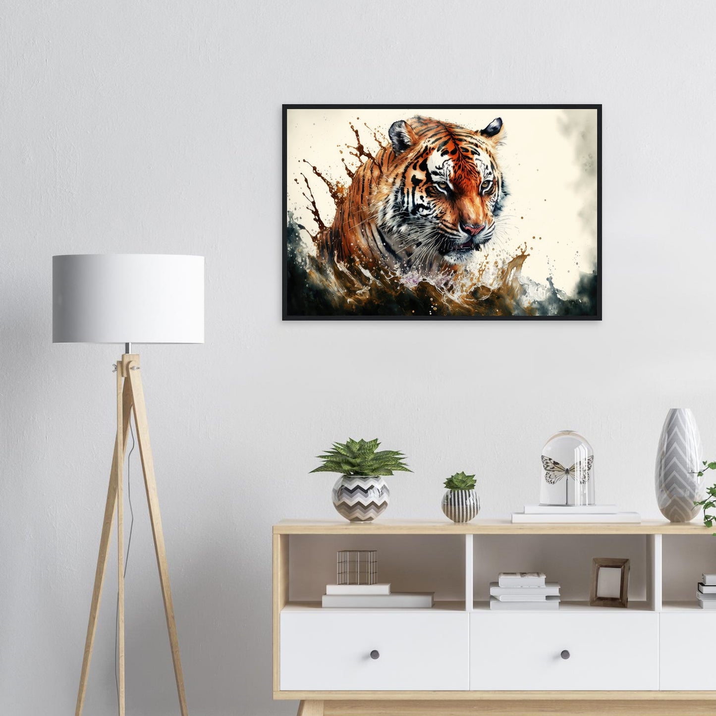 Tiger Splash, Poster mit Holzrahmen - Stiersbeste