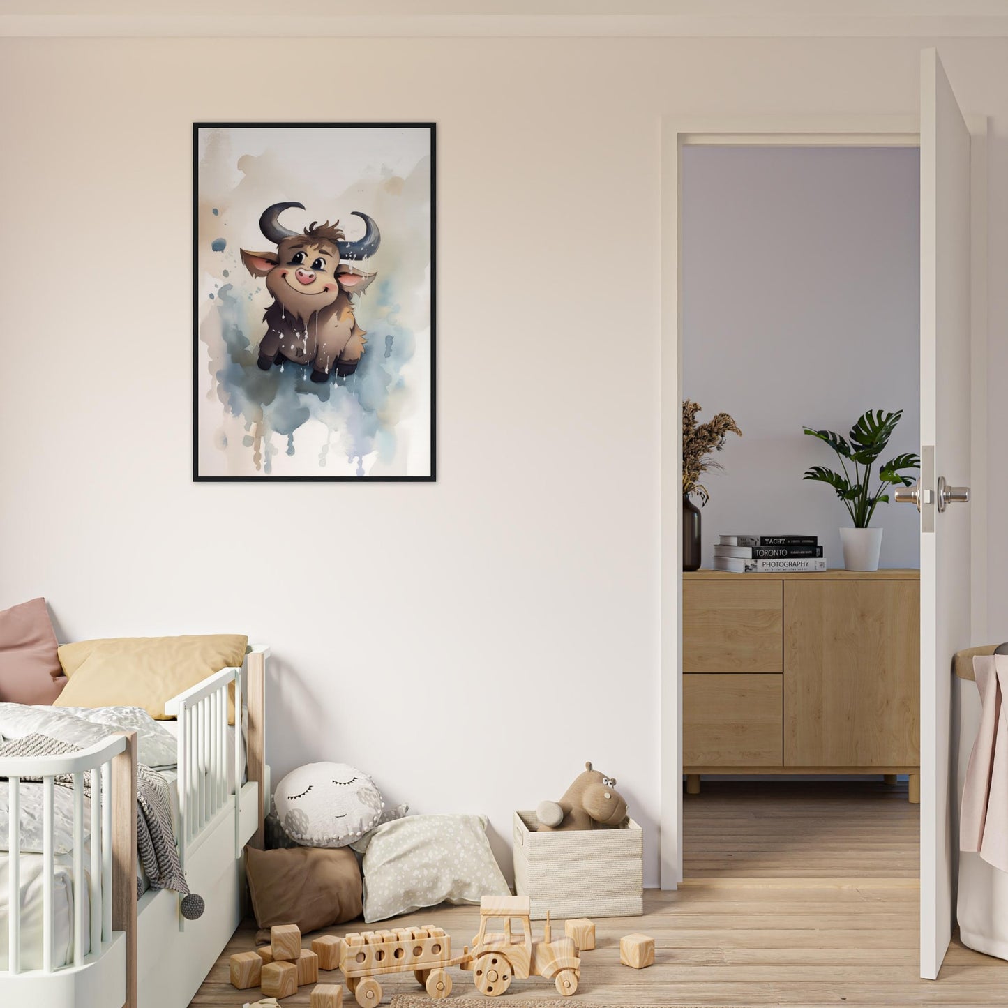 Süßer Stier, Poster mit Holzrahmen - Stiersbeste