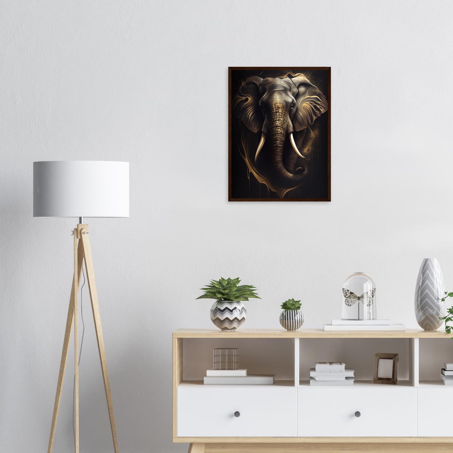 Goldener Blick des Elefanten, Poster mit Holzrahmen - Stiersbeste