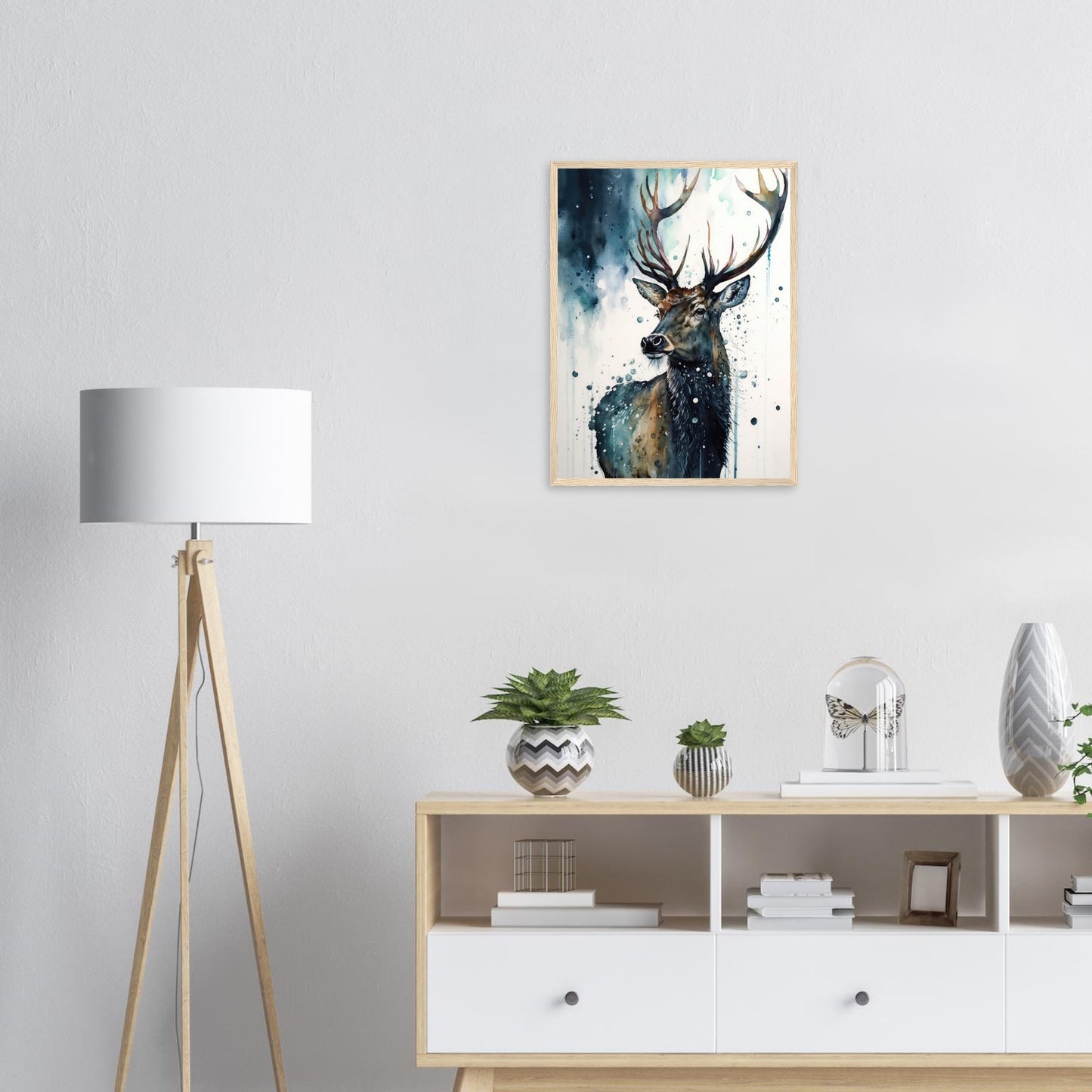 Der Pinselhirsch, Poster mit Holzrahmen - Stiersbeste