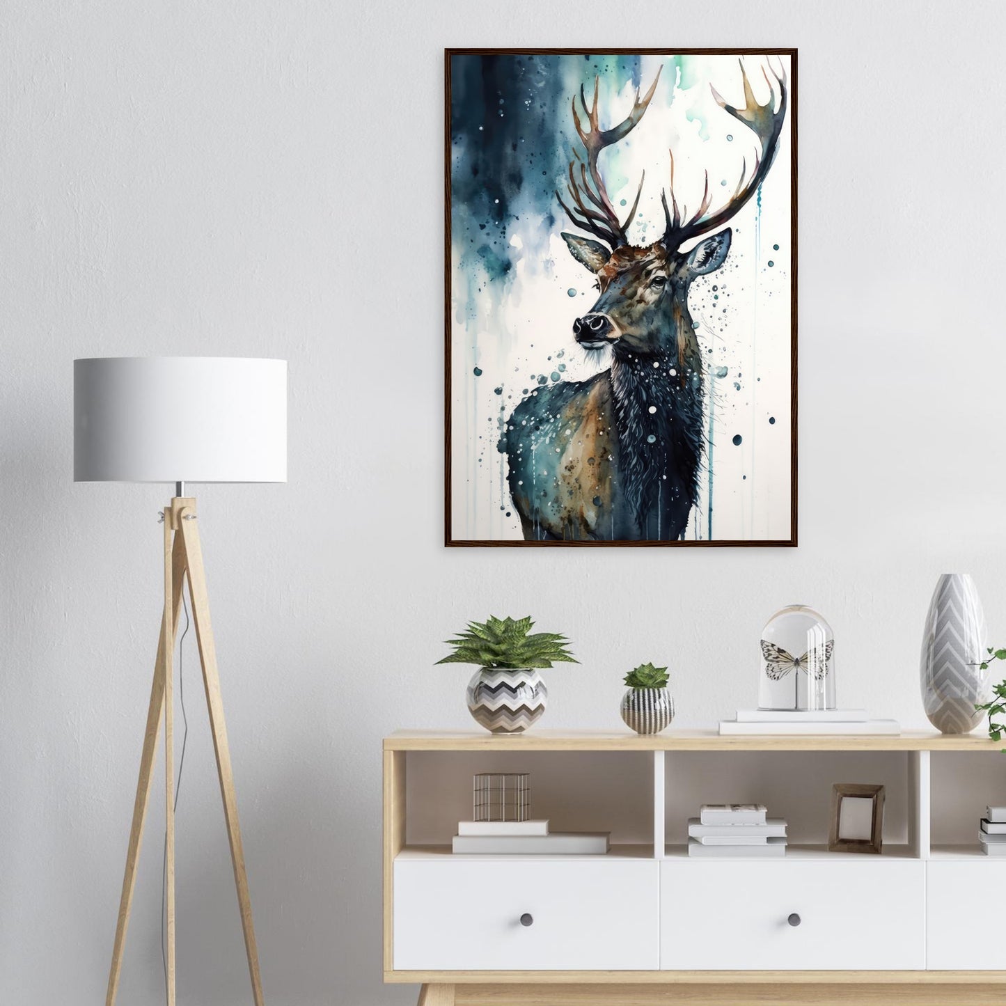Der Pinselhirsch, Poster mit Holzrahmen - Stiersbeste
