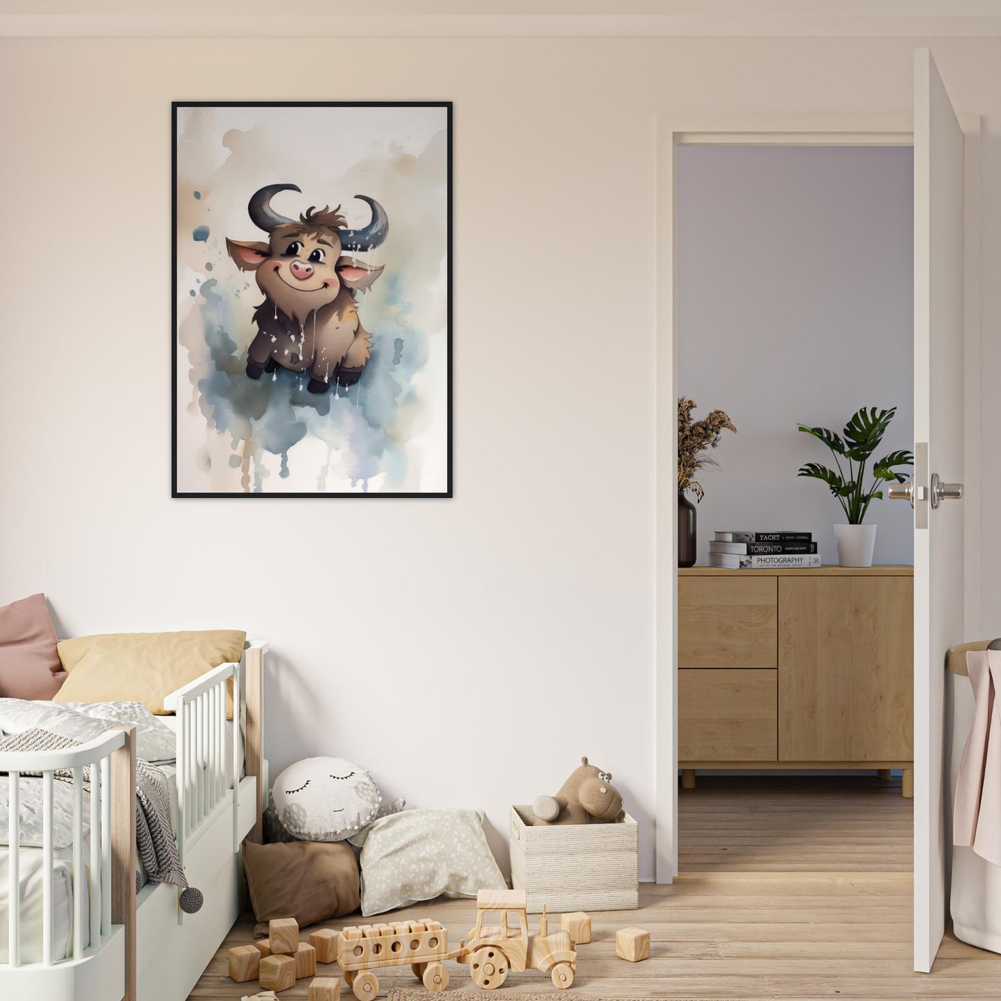 Süßer Stier, Poster mit Holzrahmen - Stiersbeste