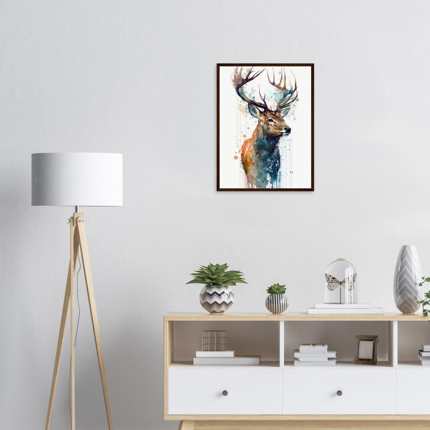 Hirschgeweih im Farbrausch, Poster mit Holzrahmen - Stiersbeste