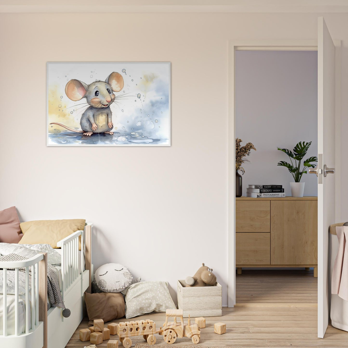 Happy Mouse, Poster mit Holzrahmen - Stiersbeste