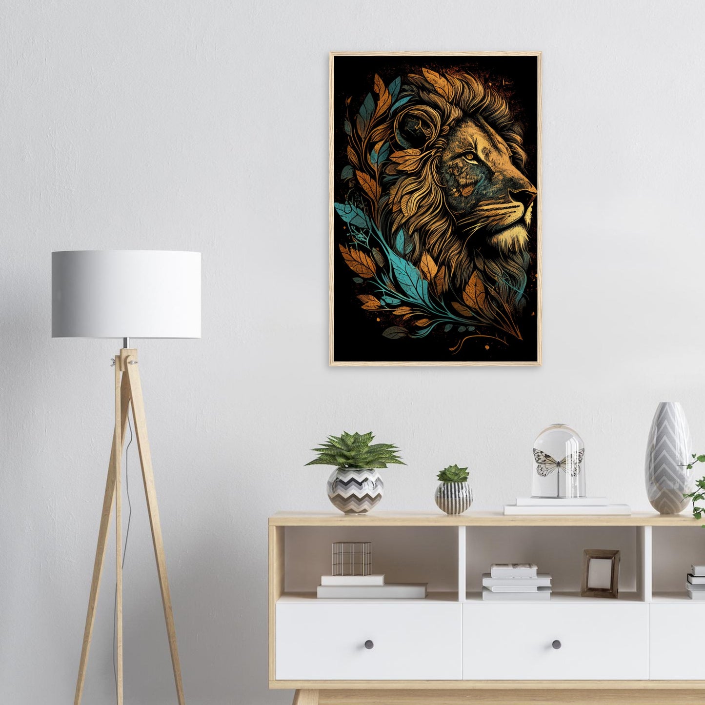 Leaf Lion, Poster mit Holzrahmen - Stiersbeste