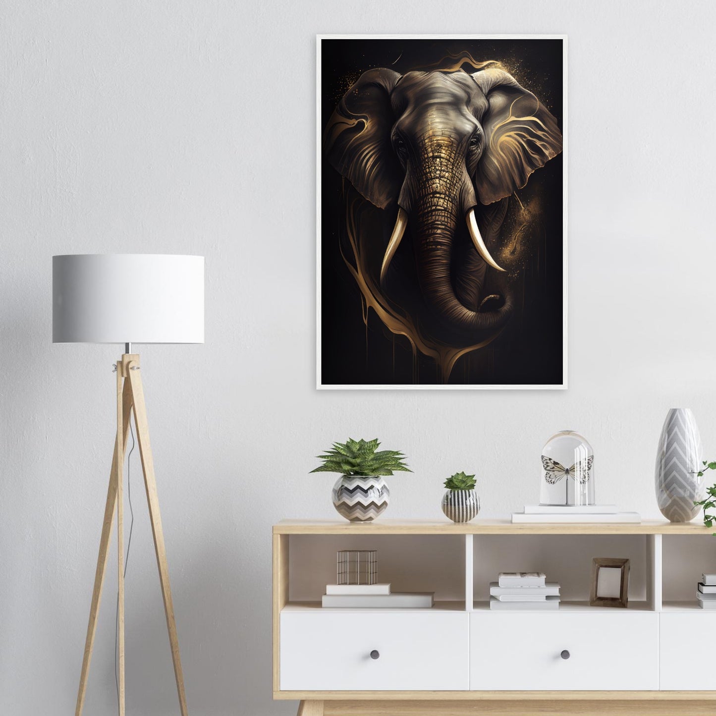 Goldener Blick des Elefanten, Poster mit Holzrahmen - Stiersbeste