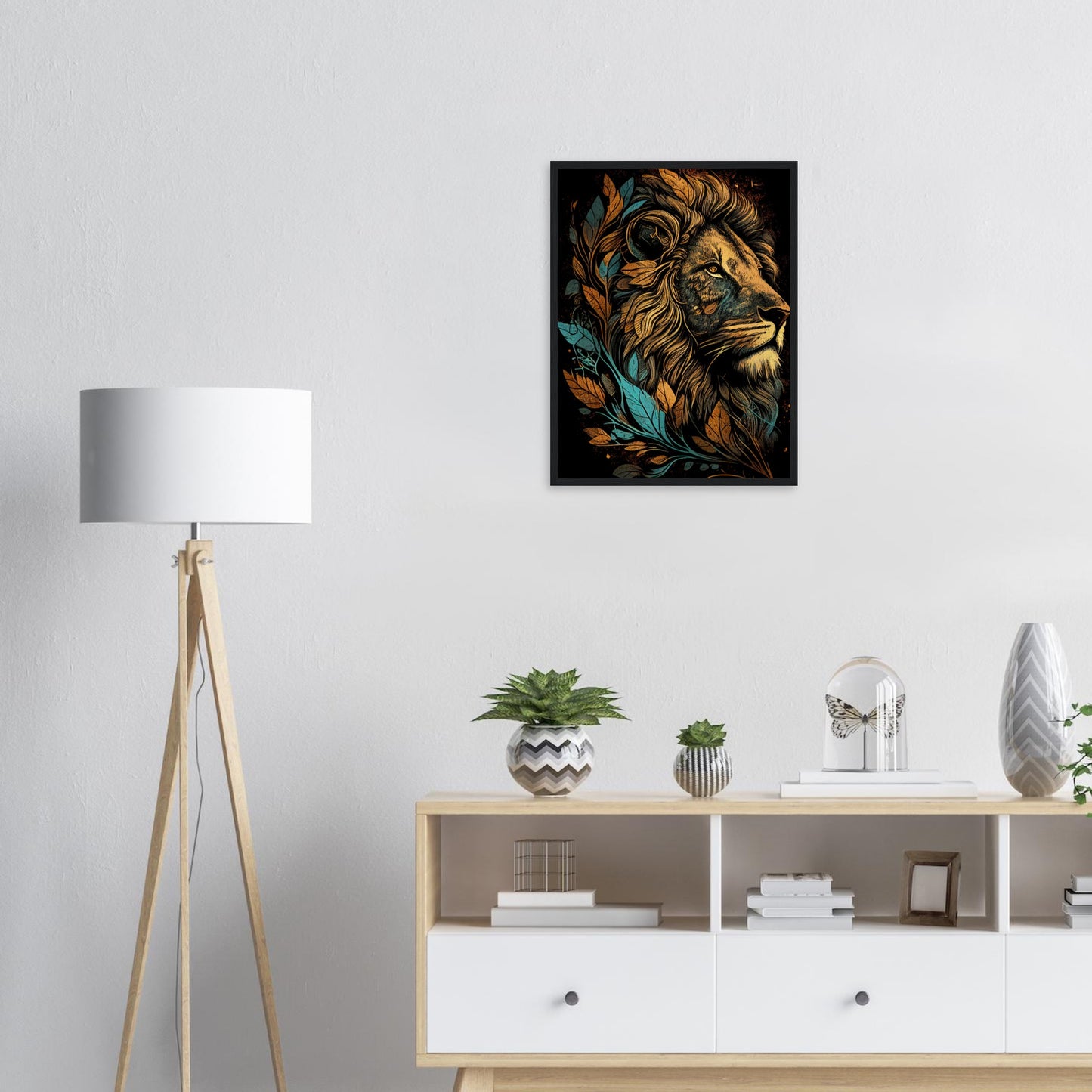Leaf Lion, Poster mit Holzrahmen - Stiersbeste