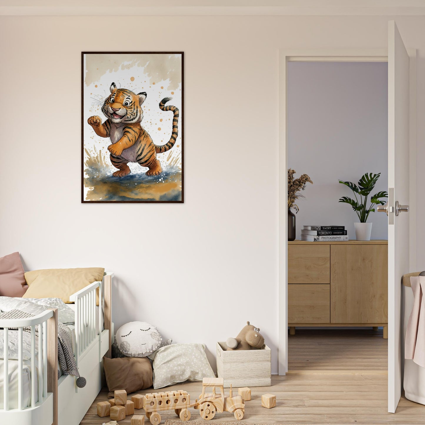 Matschiger Tiger, Poster mit Holzrahmen - Stiersbeste
