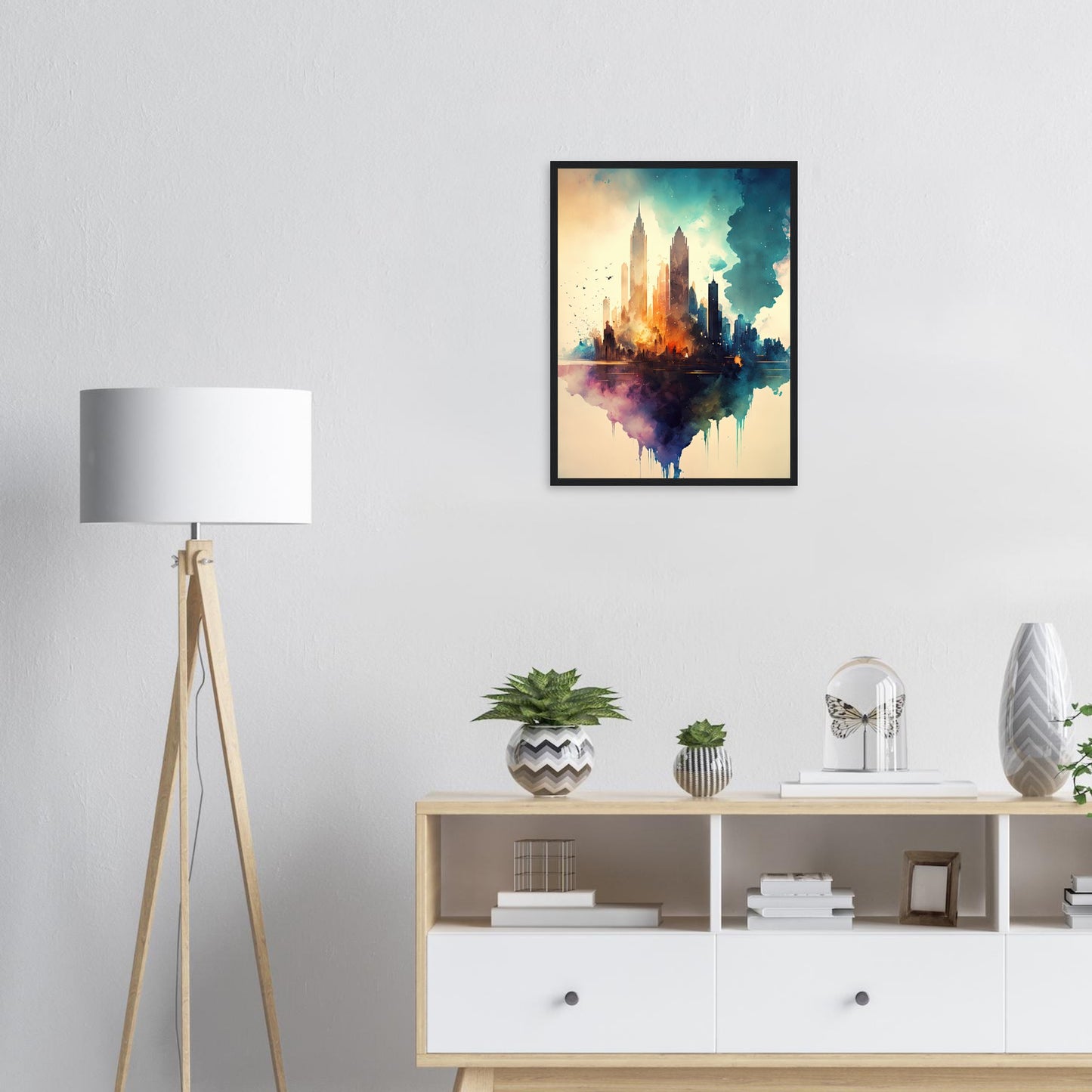 Farbexplosion Skyline, Poster mit Holzrahmen - Stiersbeste