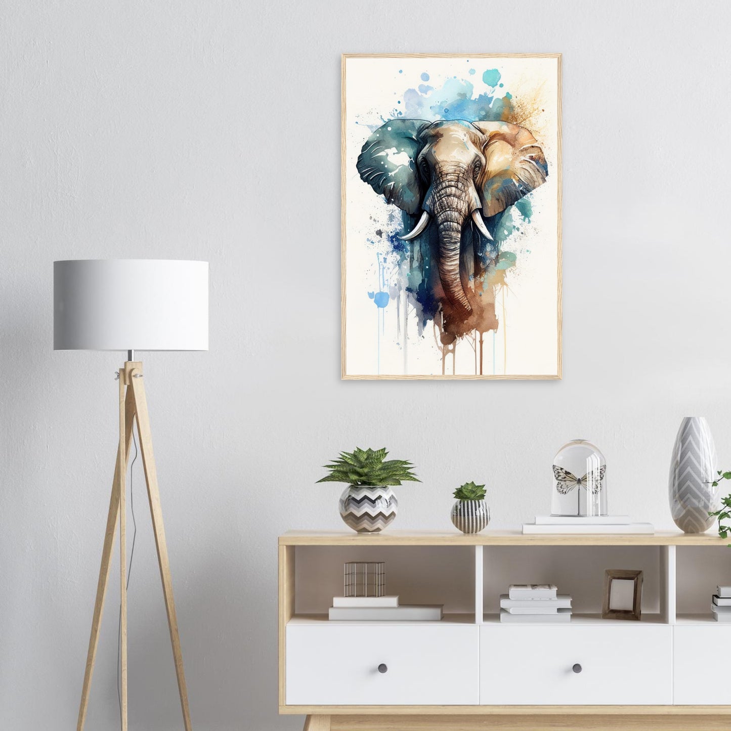 Elefant im Farbrausch, Poster mit Holzrahmen - Stiersbeste