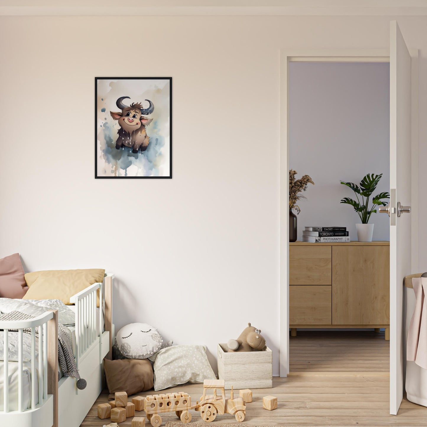 Süßer Stier, Poster mit Holzrahmen - Stiersbeste