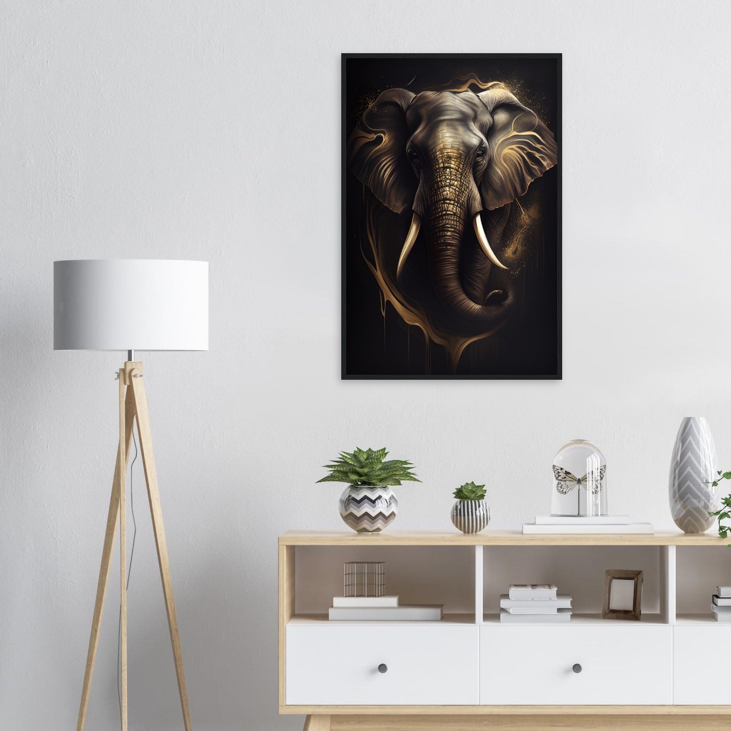 Goldener Blick des Elefanten, Poster mit Holzrahmen - Stiersbeste