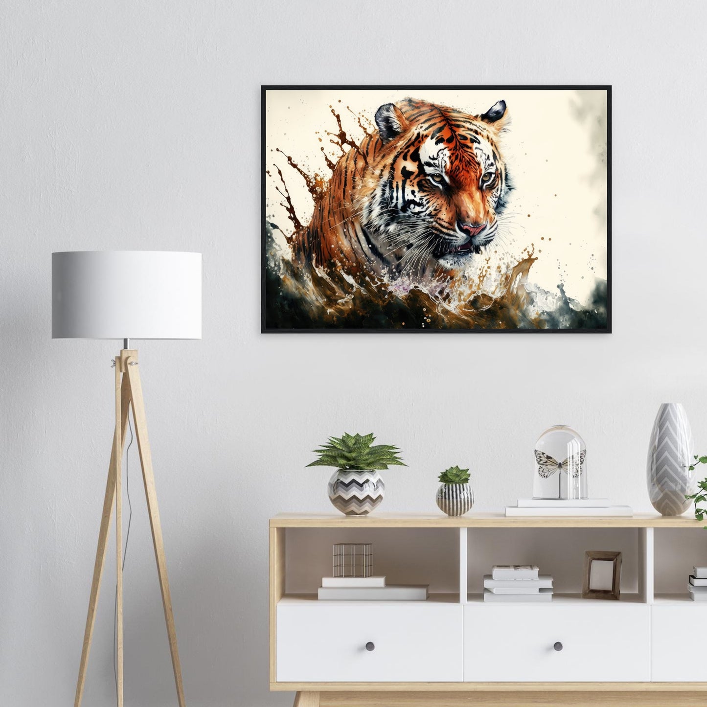 Tiger Splash, Poster mit Holzrahmen - Stiersbeste