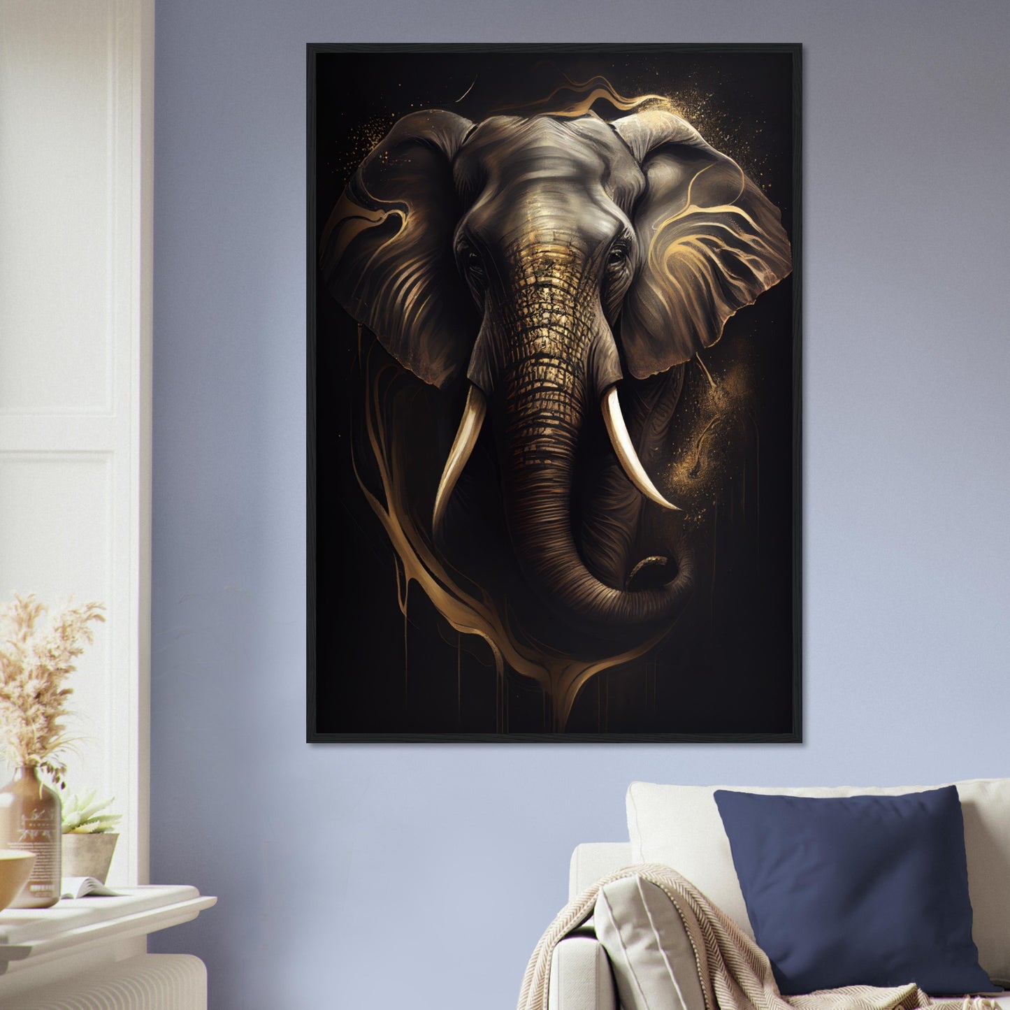 Goldener Blick des Elefanten, Poster mit Holzrahmen - Stiersbeste