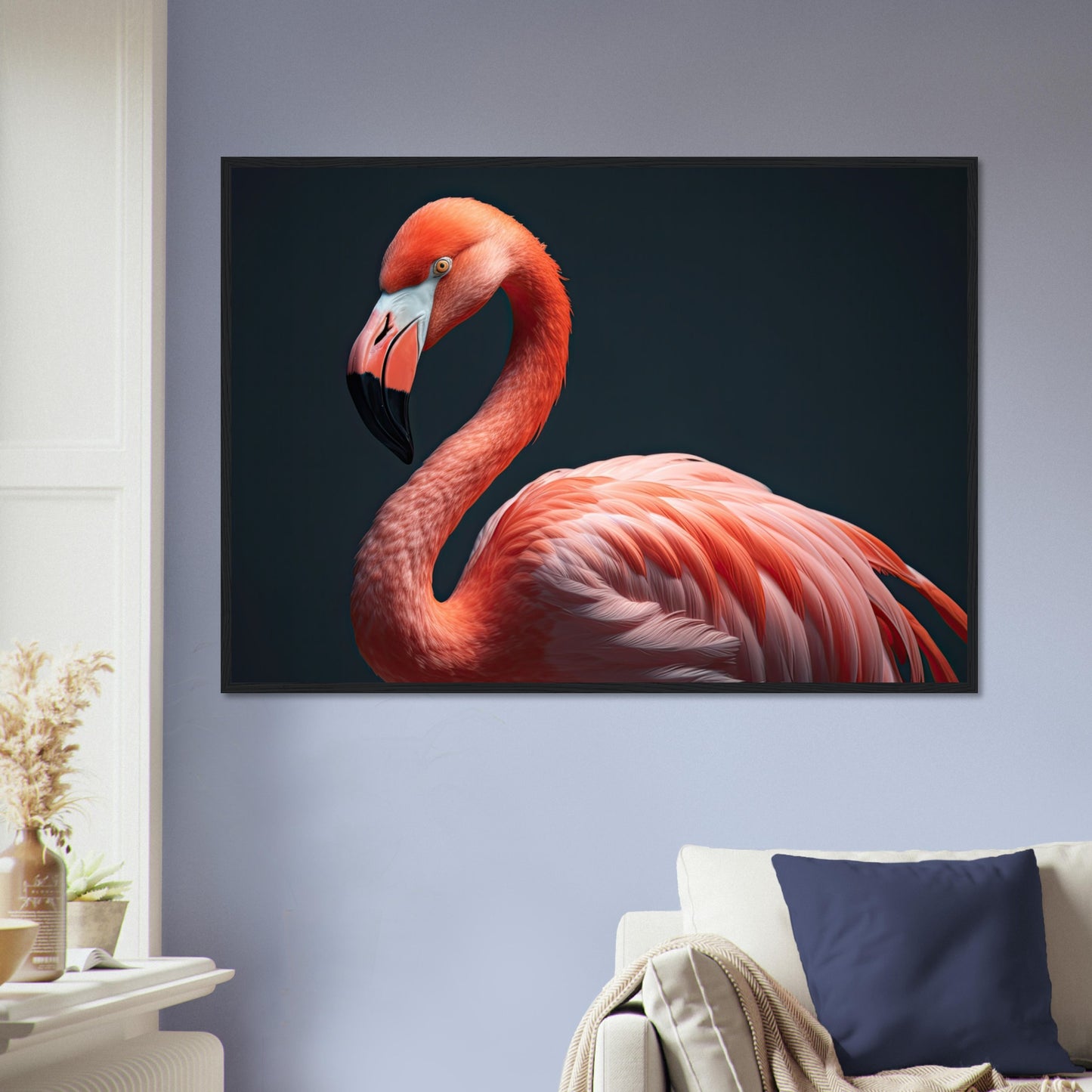 Flamingo in the Studio, Poster mit Holzrahmen - Stiersbeste