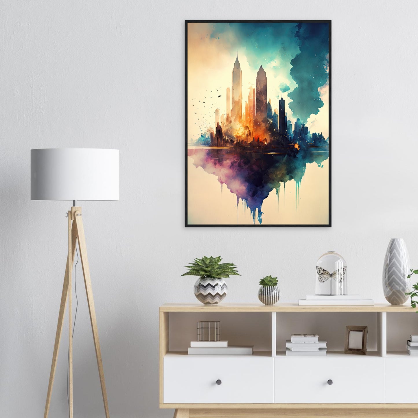 Farbexplosion Skyline, Poster mit Holzrahmen - Stiersbeste
