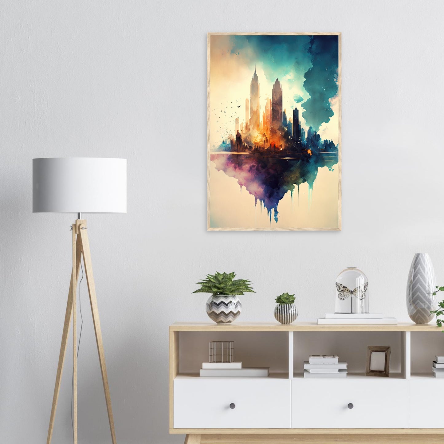 Farbexplosion Skyline, Poster mit Holzrahmen - Stiersbeste