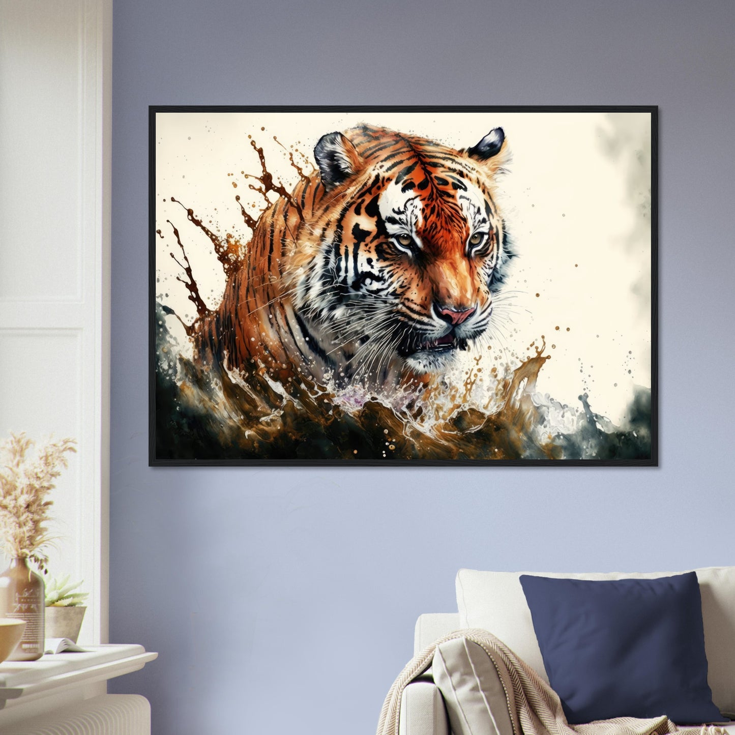 Tiger Splash, Poster mit Holzrahmen - Stiersbeste