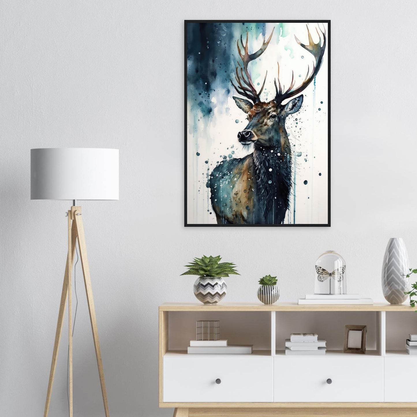 Der Pinselhirsch, Poster mit Holzrahmen - Stiersbeste